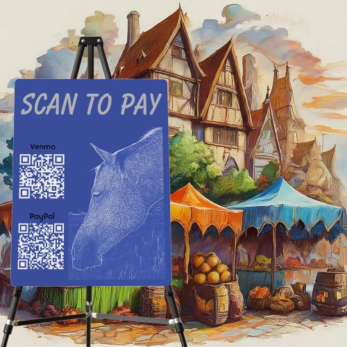 Business Scan To Pay 2 QR Code Blue Horse Foam Board