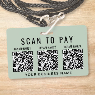 Business Scan to Pay 3 QR Codes Sage Green Badge