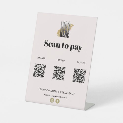 Business Scan to Pay Apps 3 QR Code Pink  Pedestal Sign