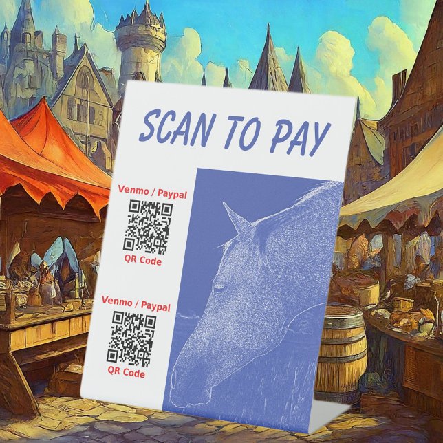 Business Scan to Pay Here 2 QR Codes Pedestal Sign (Front with Background)