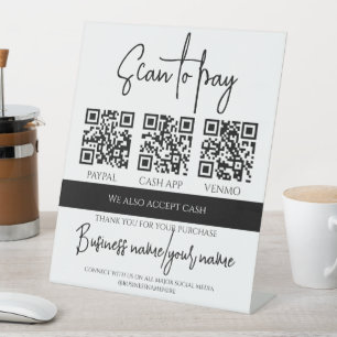Business Scan to Pay Personalized 3 QR Code Pedestal Sign