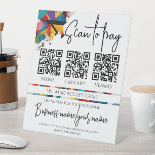 Business Scan to Pay Personalized 3 QR Code Pedestal Sign