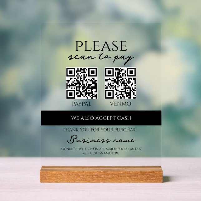 Business Scan to Pay Personalized QR Code Acrylic Sign (Neutral)