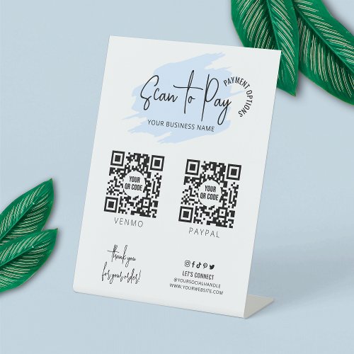 Business Scannable 2 QR Codes Light Blue Payment Pedestal Sign