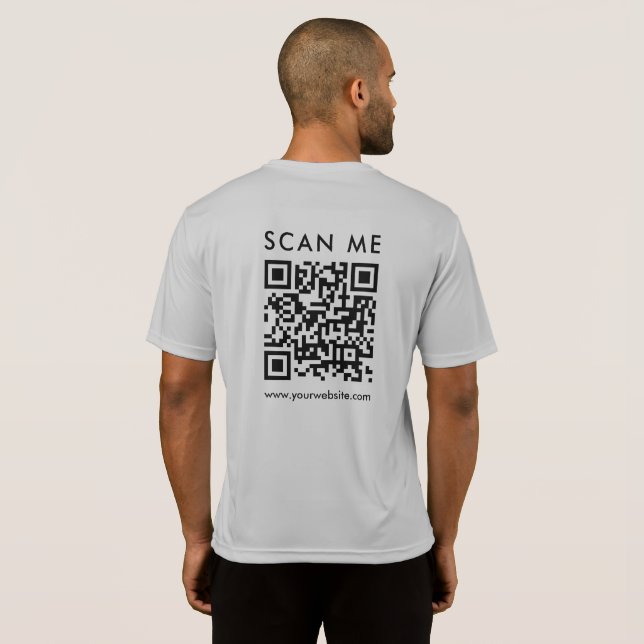 Business Scannable QR Code Mens Back Print Silver T-Shirt (Back Full)