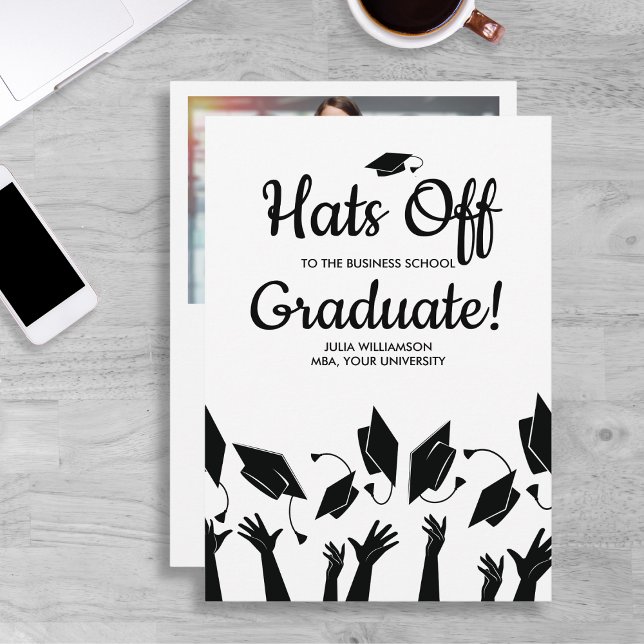 Business School Graduation Photo Hats Off Party Invitation (Creator Uploaded)