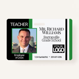 Business / School Photo ID- Black, White and Green Badge