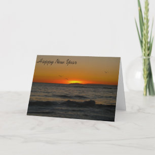 Business Season Greetings Card-Sunset By the Ocean Holiday Card
