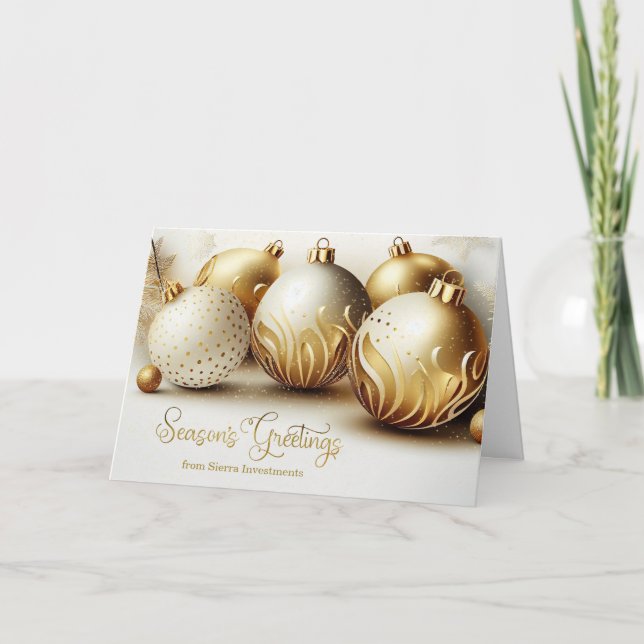 Business Season's Greetings Gold and White Holiday Card (Front)