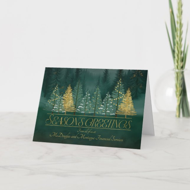 Business Season's Greetings Green and Gold Holiday Card (Front)