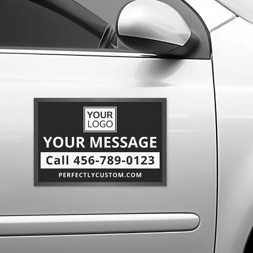 Business service add logo black white gray border car magnet