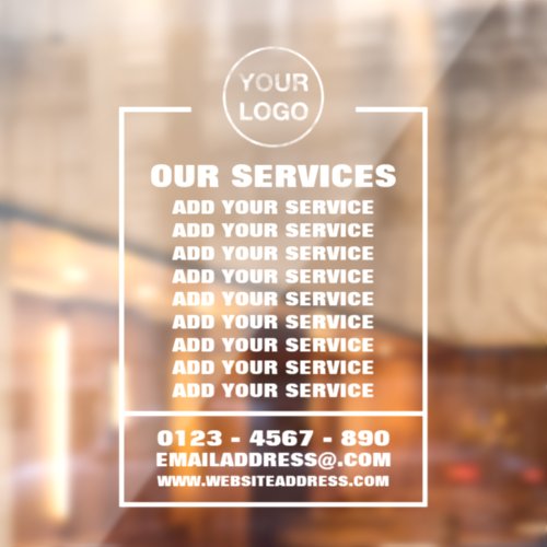 Business Services Information and Logo Window Cling