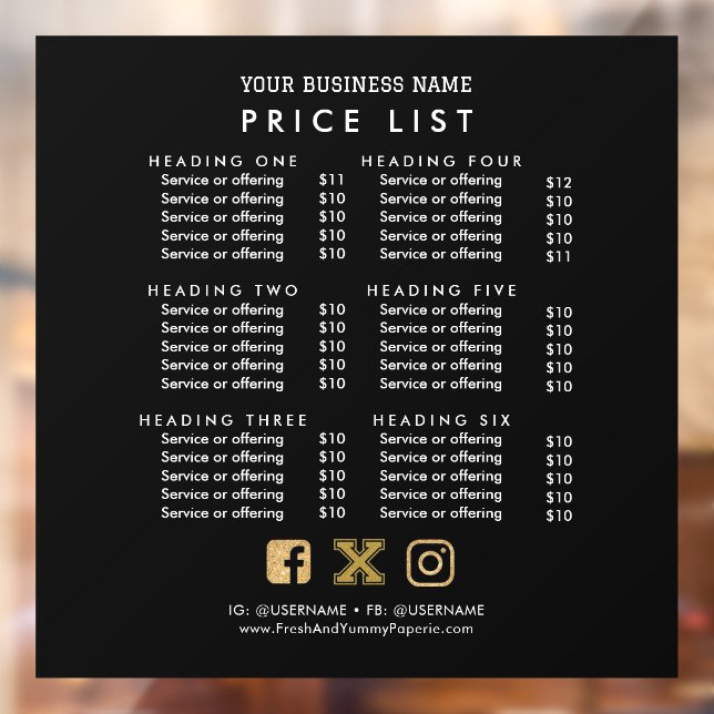Business Services Price List Scan to Pay CashApp V Window Cling (Sheet 2)