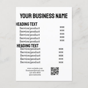 Business services products price list menu card