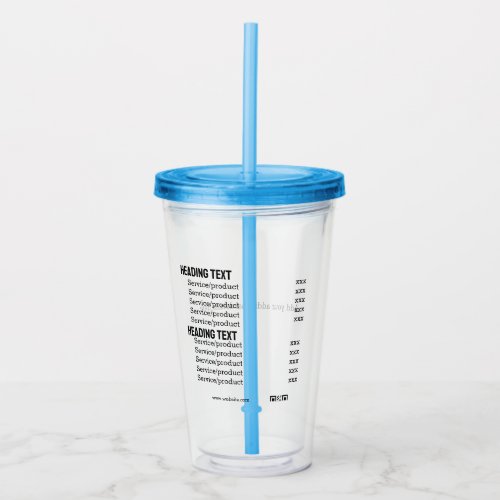 Business services products price list menu card  acrylic tumbler