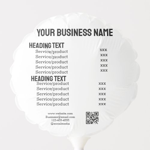 Business services products price list menu card  balloon