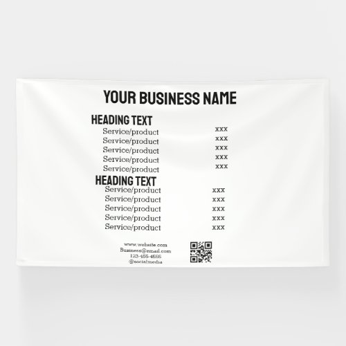 Business services products price list menu card  banner