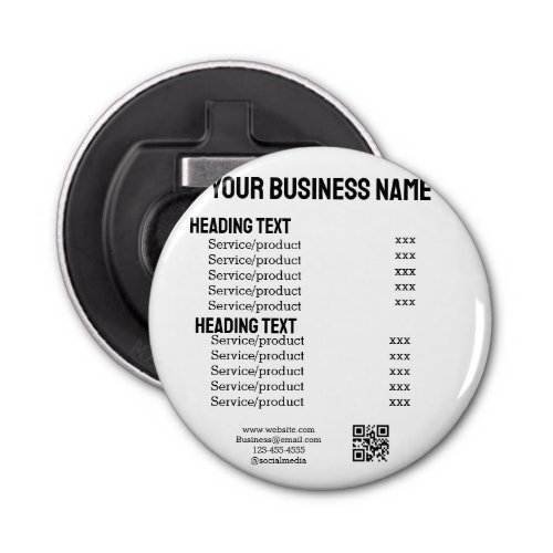 Business services products price list menu card  bottle opener