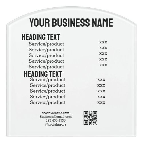 Business services products price list menu card  door sign