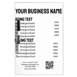 Business services products price list menu card  dry erase board