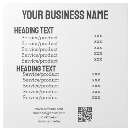 Business services products price list menu card  gallery wrap