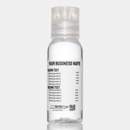 Business services products price list menu card  hand sanitizer