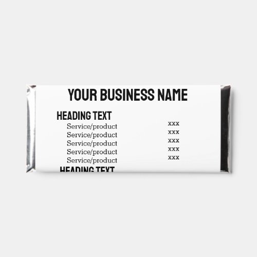 Business services products price list menu card  hershey bar favors