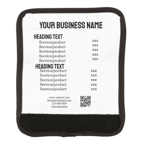 Business services products price list menu card  luggage handle wrap