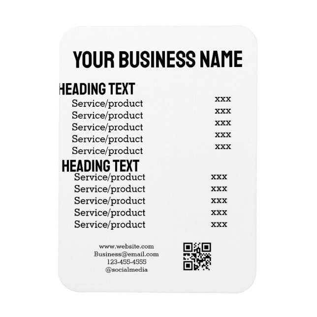 Business services products price list menu card  magnet (Vertical)
