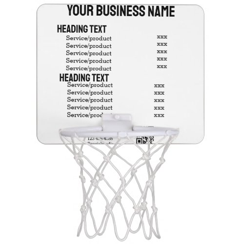 Business services products price list menu card  mini basketball hoop
