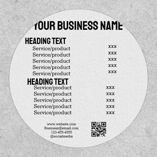Business services products price list menu card  patch