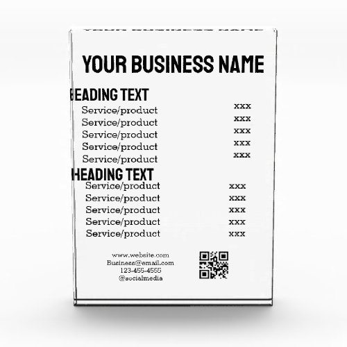 Business services products price list menu card  photo block