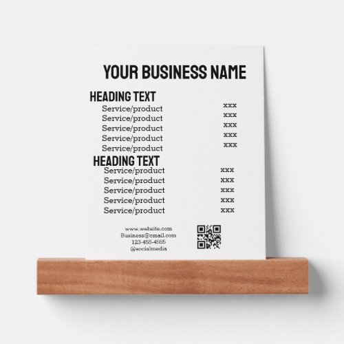 Business services products price list menu card  picture ledge