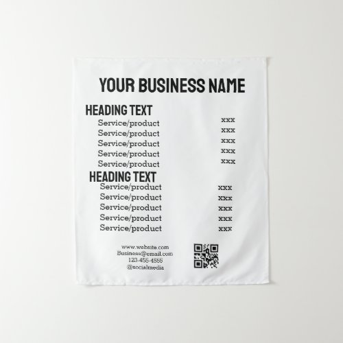 Business services products price list menu card  tapestry