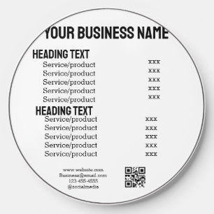 Business services products price list menu card wireless charger