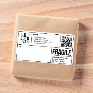 Business Shipping Logo QR Code Fragile Warning Label