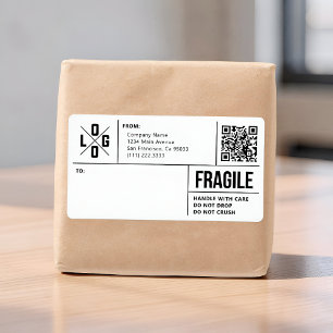 Business Shipping Logo QR Code Fragile Warning Label