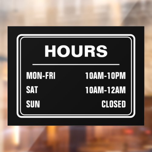 Business Shop Hours of Operation Black Window Cling