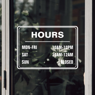 Business Shop Hours of Operation Window Cling