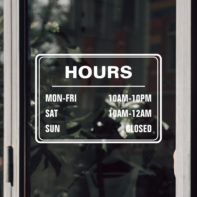 Business Shop Hours of Operation Window Cling (store hours of operation transparent window sticker)