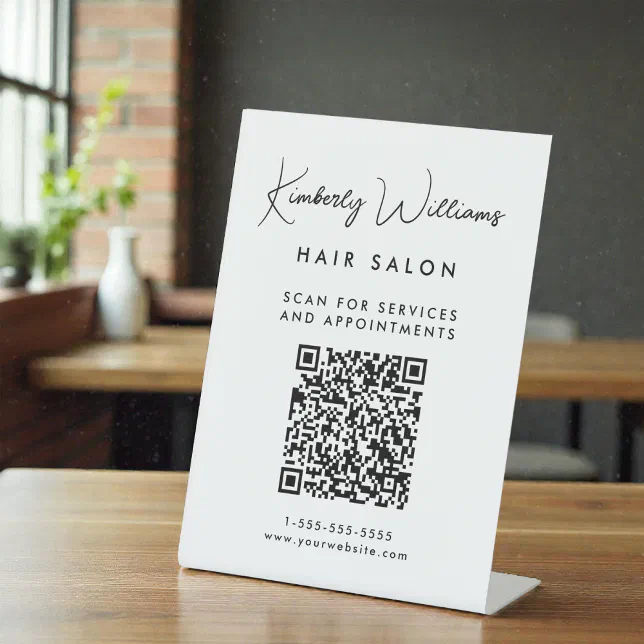 Business Signature Script QR Code Pedestal Sign | Zazzle