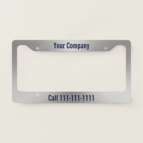 Business Silver and Blue Company Name Phone Number License Plate Frame