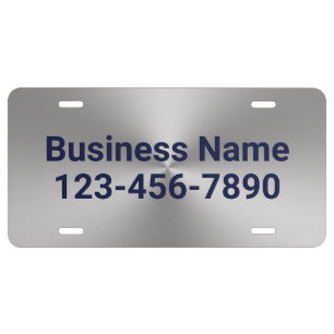 Business Silver and Dark Blue Company Name Number License Plate
