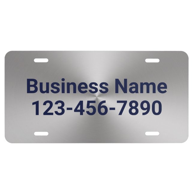 Business Silver and Dark Blue Company Name Number License Plate (Front)