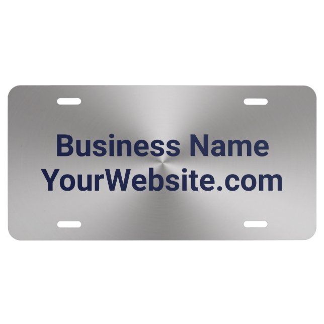 Business Silver and Dark Blue Company Name Website License Plate (Front)