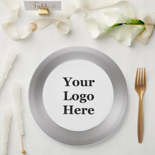 Business Silver and White Your Logo Here Template Paper Plates