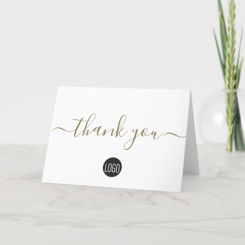 Business Simple Elegant Gold custom logo Thank You Card