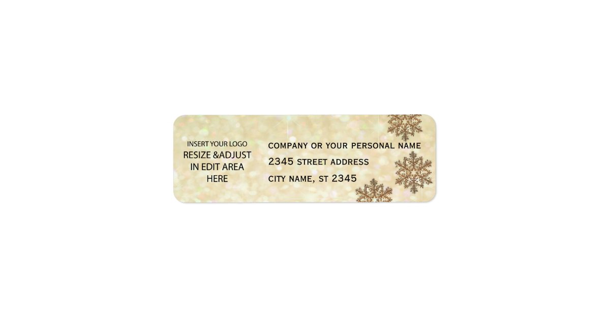 Business simple / insert logo glittery snowflake label | Zazzle