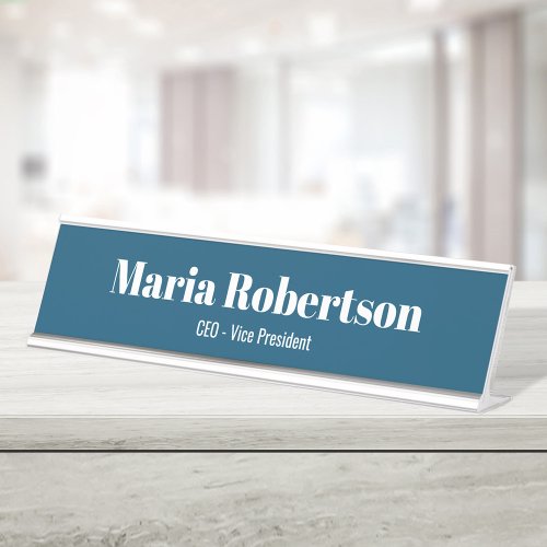 Business Simple Minimalist Blue Desk Name Plate