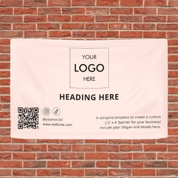 Business Social Media Qr Code  Advertising Blush Banner by CrispinStore at Zazzle